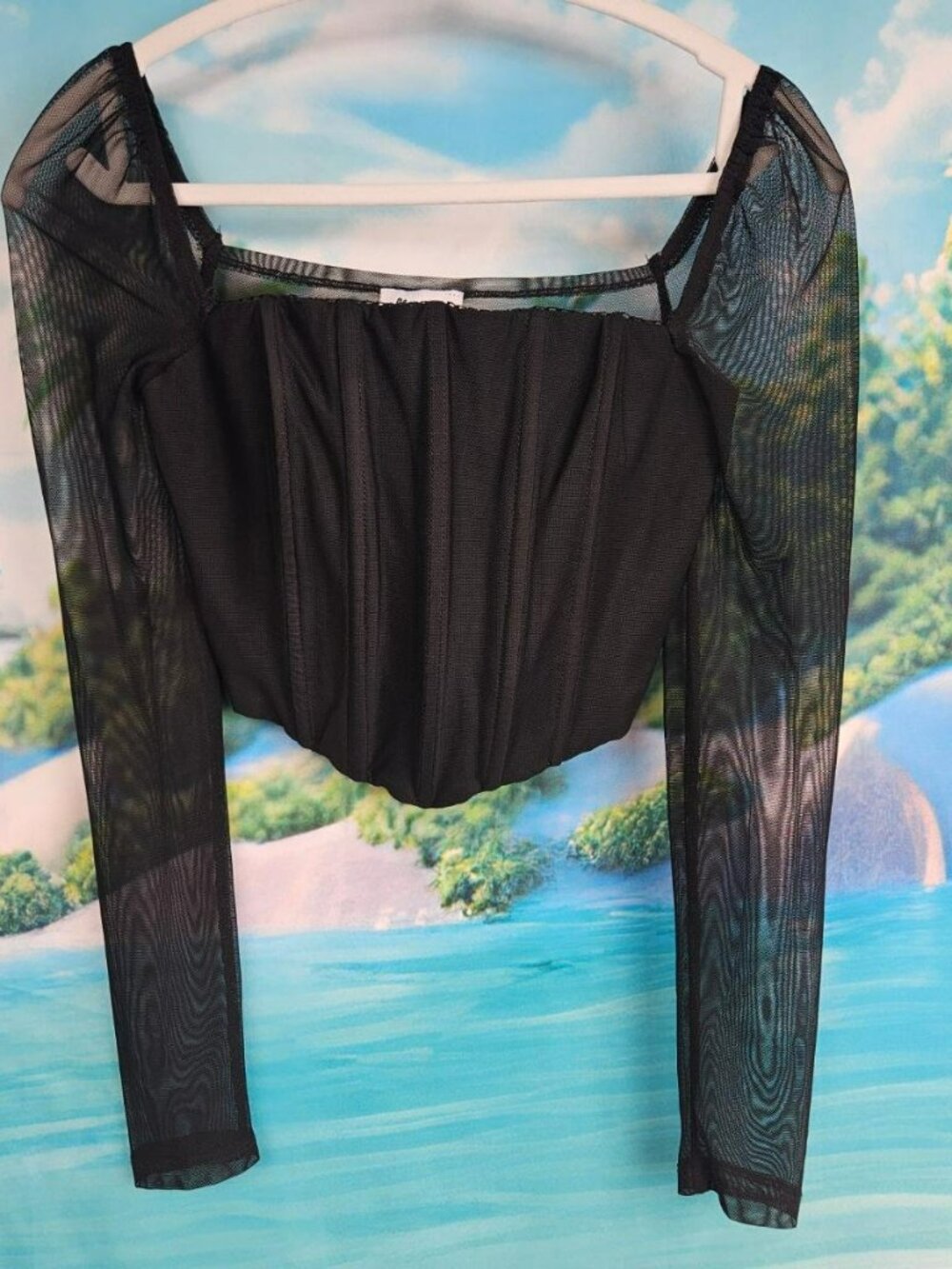 Princess Polly Black Mesh Shirt Womens S Long Sleeve Crop Top Sheer Modern Style
